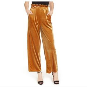 Madison & Berkeley Velvet Straight Leg Pull on Pants in Mustard Yellow